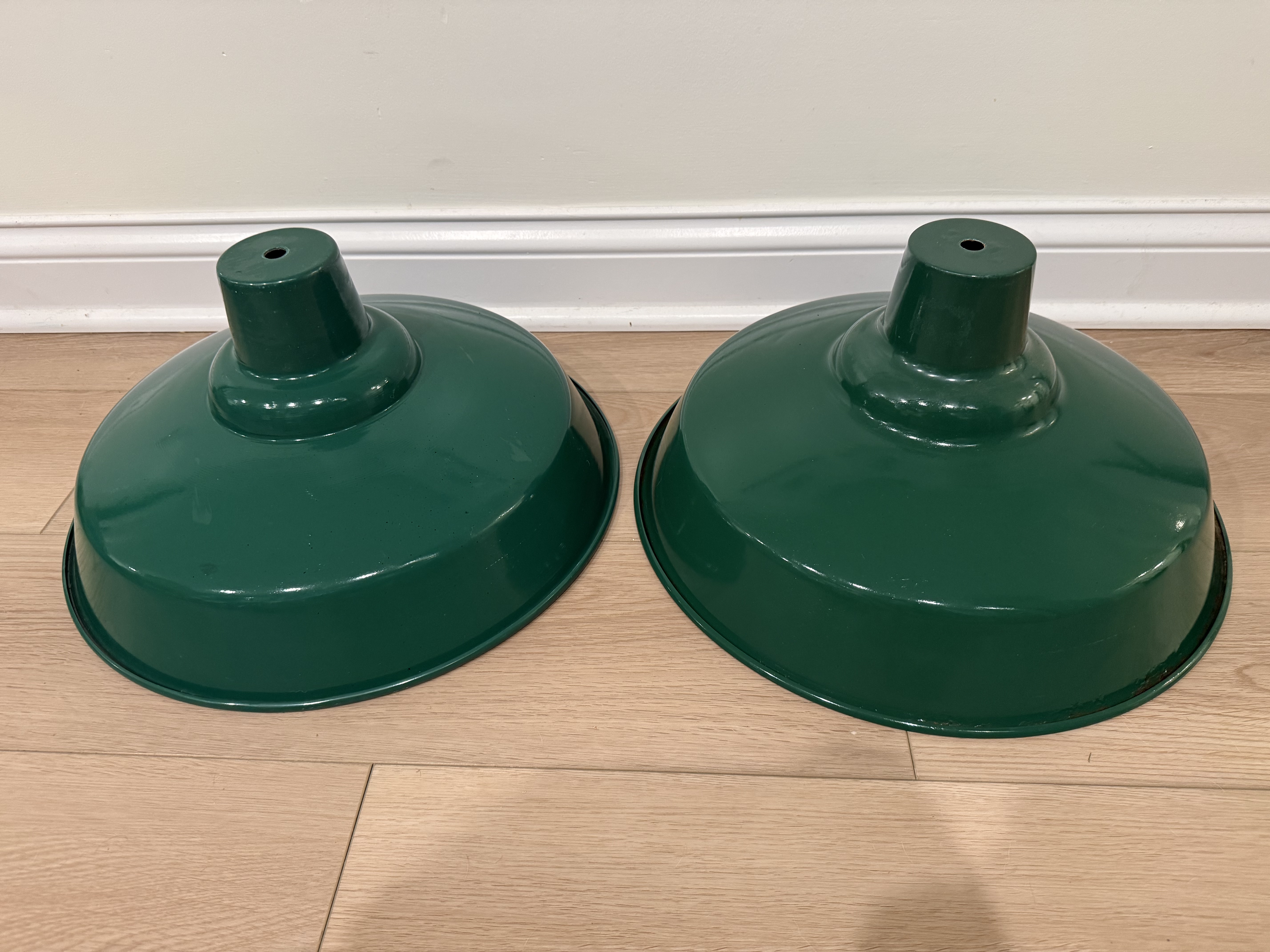 Pair of 16-Inch Green Enamel Industrial Light Shades — Pair A