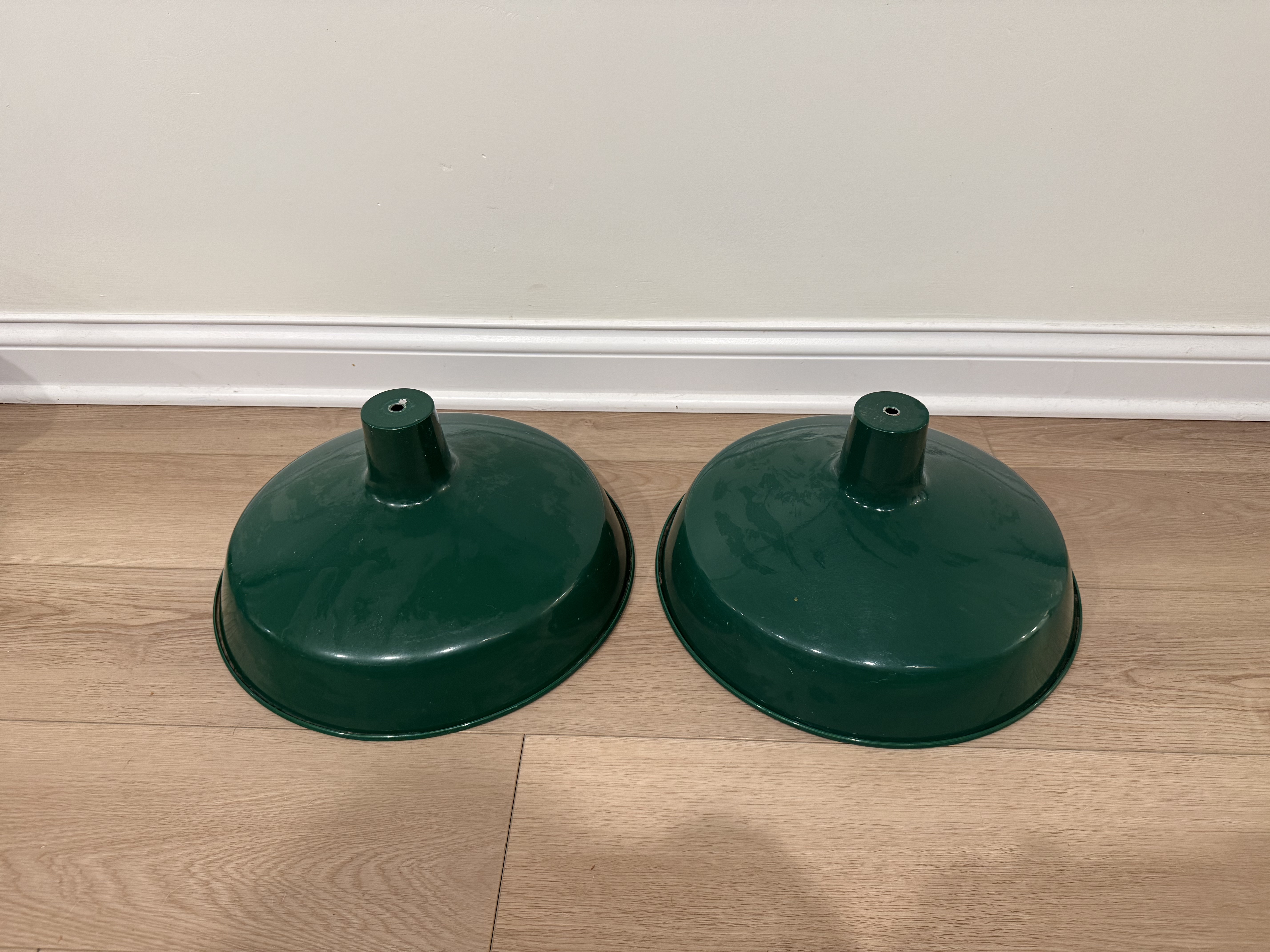 Pair of 16-Inch Green Enamel Industrial Light Shades — Pair B