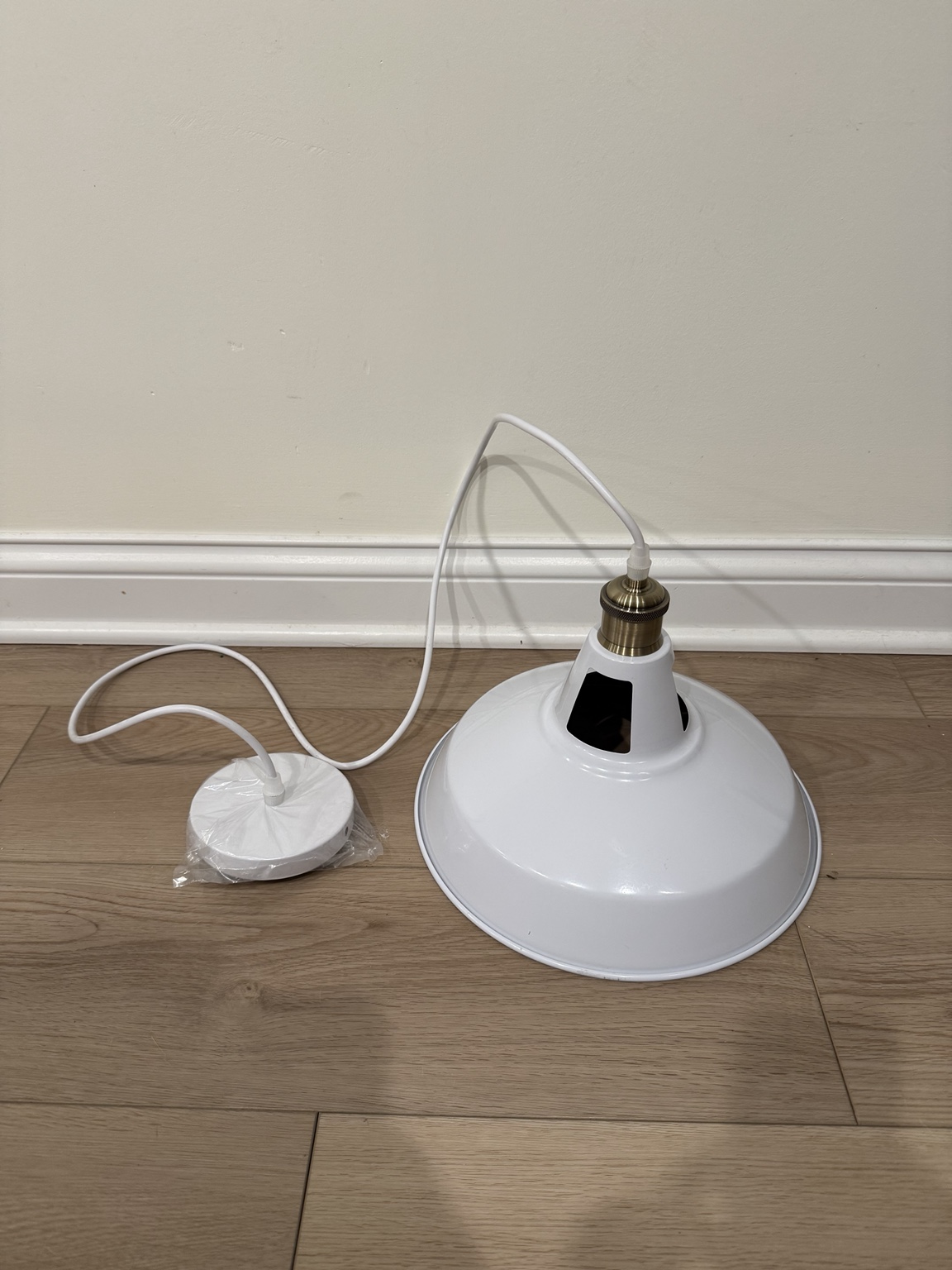 White Industrial Dome Pendant Light with Brass Socket